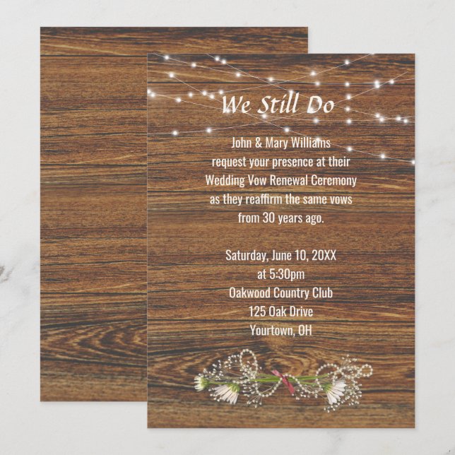 Förnyelse av trä och ljussträng inbjudningar (Fram/baksida)