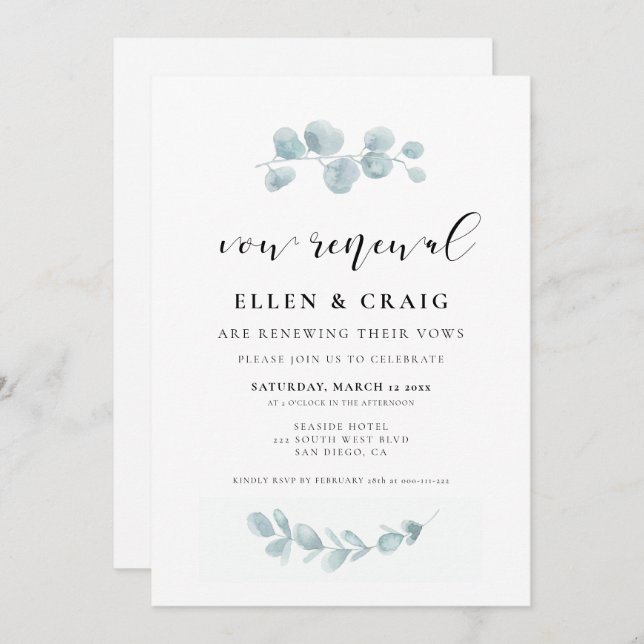 Förnyelse av vattenfärgsgrå Bröllop Vow Inbjudningar (Fram/baksida)