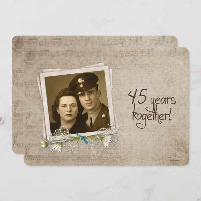 Förnyelse av vigselöfte på 45-årsdagen för bröllop inbjudningar (Fram/baksida)