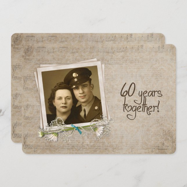 Förnyelse av vigselöfte på 60-årsdagen av bröllope inbjudningar (Fram/baksida)