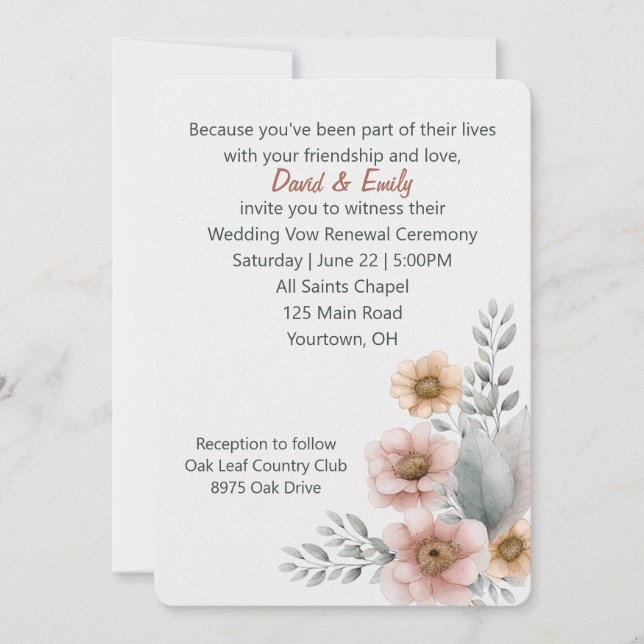 Förnyelseblommor på vit bakgrund inbjudningar (Framsida)