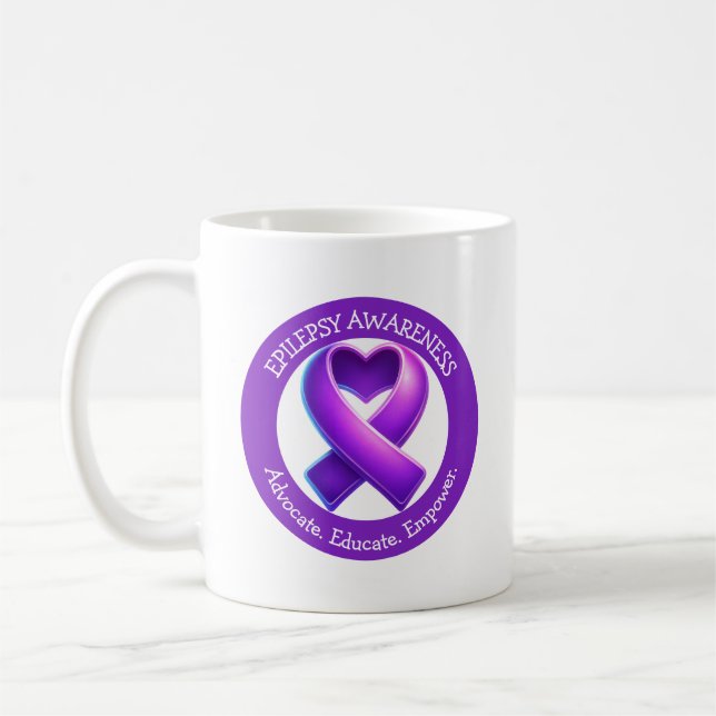 Förorda. Uppmuntra. Styrka.| Epilepsimedvetenhet Kaffemugg (Vänster)