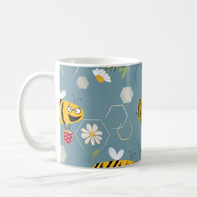 Förorenande bin, Blommar Garden Scene. Kaffemugg (Vänster)