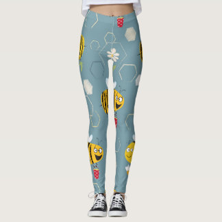 Förorenande bin, Blommar Garden Scene. Leggings