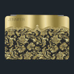 Föroreningar i Vintagen Monogram, svart och Guld iPad Mini Skydd<br><div class="desc">Elegant svart och guld vintage är blommigt för dammar i mönster. Finns på andra produkter. Anpassade monogram.</div>