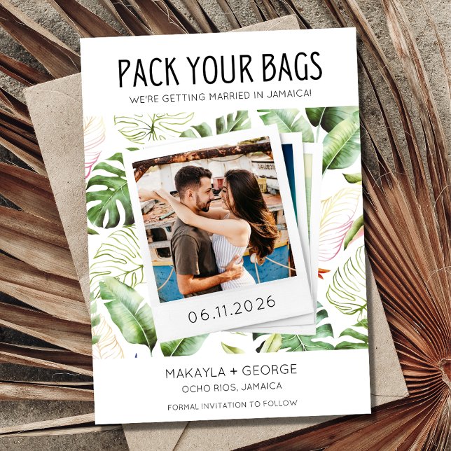 Förpacka din väska, foto Jamaica Bröllop Spara Datumet (Pack Your Bags Photo Jamaica Wedding Save The Date)