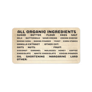 Förpackning av ekologiska ingredienser i bageriet adressetikett