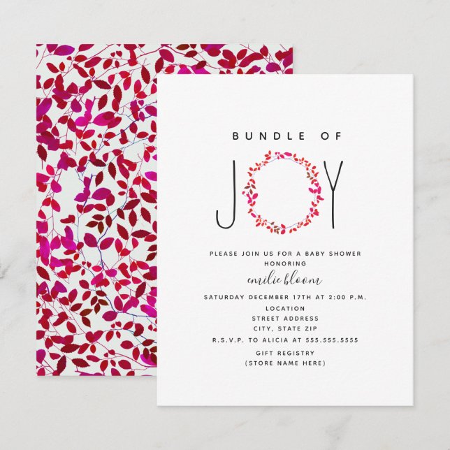 Förpackning med Joy Girly Greenery WandeBaby Showe Inbjudningar (Fram/baksida)