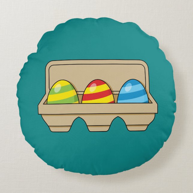 Förpackning med Påskägg för färgstark Tecknad Rund Kudde (Framsidan)