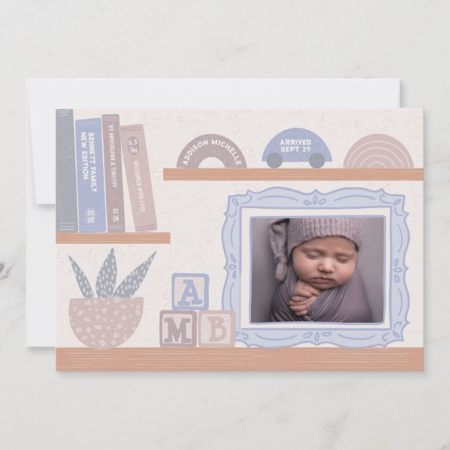 Förpackningen Joy Illustrated Shelf Birth Inbjudningar (Framsida)