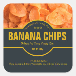 Förpackningsetikett för Banana Chip Fyrkantigt Klistermärke