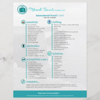 Förpackningslista: Internationell Travel (1 Vuxen)