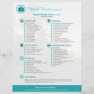 Förpackningslista: Varm klimatresa (1 Vuxen)