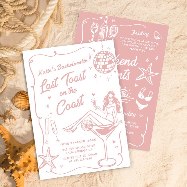 Förra gisten på Kusten Rosa Bachelorette Helg Inbjudningar (Skapare uppladdad)