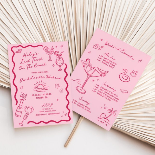 Förra gisten på Kusten Rosa Bachelorette Helg Inbjudningar (Skapare uppladdad)