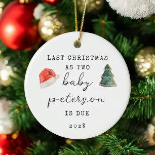Förra jul som två Baby-tillkännagivanden Julgransprydnad Keramik