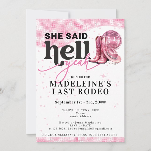 Förra Rodeo helvetet, Cowgirl Bachelorette Itinera Inbjudningar (Framsida)