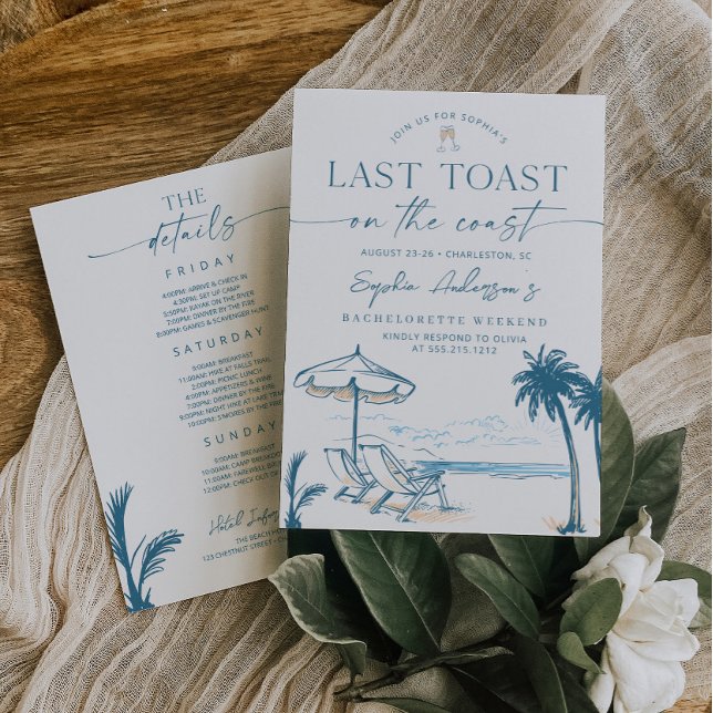 Förra samtalet om Kusten Bachelorette-partiet Inbjudningar (Last Toast on the Coast Bachelorette Party Invite and Itinerary)