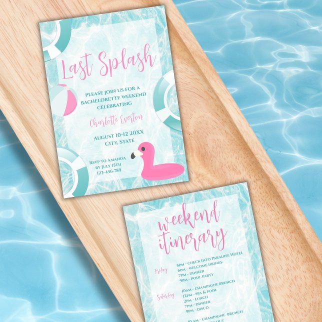 Förra Stänk Bassäng Bachelorette Helg Itinerary Inbjudningar (last splash pool bachelorette party invitation weekend itinerary)