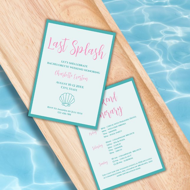 Förra Stänk-Snäckan Bachelorette Helg Itinerary Inbjudningar (last splash pool bachelorette party invitation shell weekend itinerary)