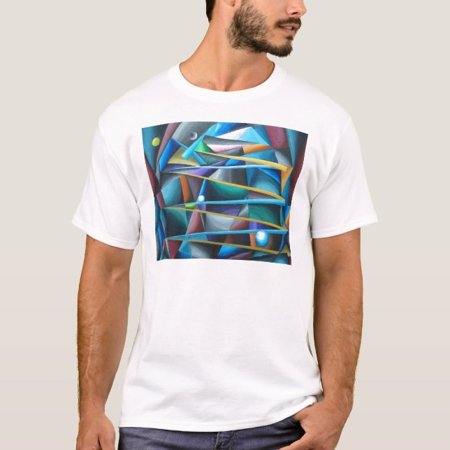 Förrädisk måne (färgrik cubism) tee (Framsida)