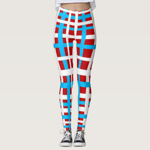 Förreglande Rand Vit röd ljusblå blått Leggings