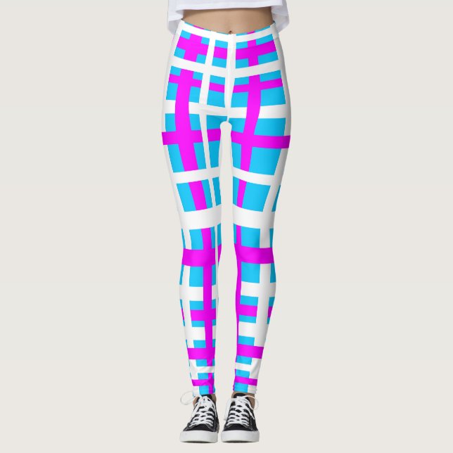 Förreglande Rand White Rosa Light Blue Leggings (Framsida)