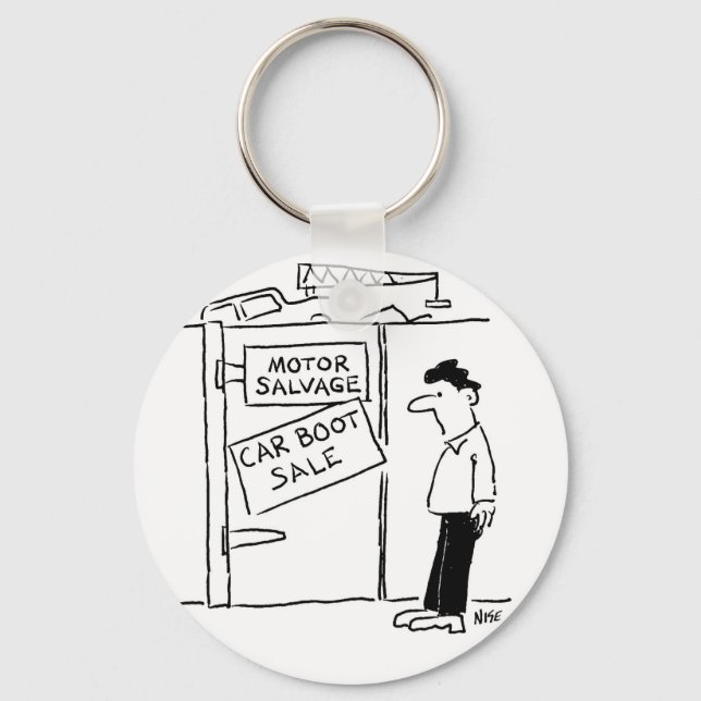 Försäljning av bilstart vid en skrapyard-Tecknad Nyckelring (Framsida)