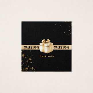 Försäljning av gåvokort 50 % svart guld glitter fyrkantigt visitkort