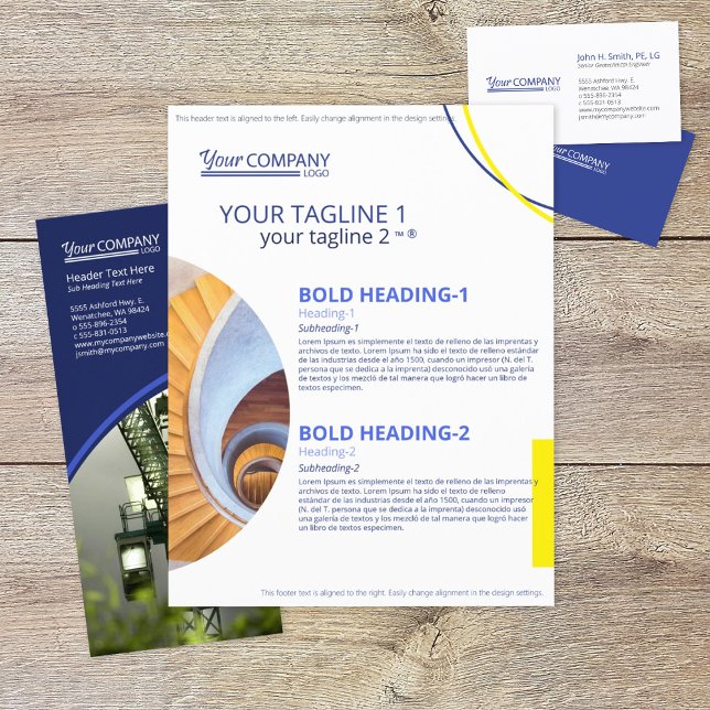 Försäljning av ljusblå, Gult Geometric Photo Shape Reklamblad (bright blue yellow company branding flyer with modern block text and geometric shaped photos)