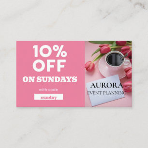 Försäljning av rabatt på händelseplanering visitkort