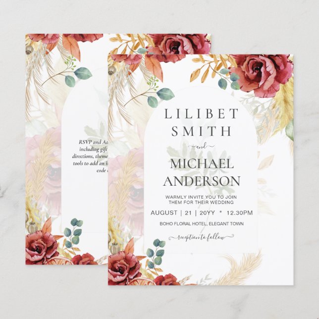 FÖRSÄLJNING! Boho Burgundy Guld Blommigt Land Barn (Fram/baksida)