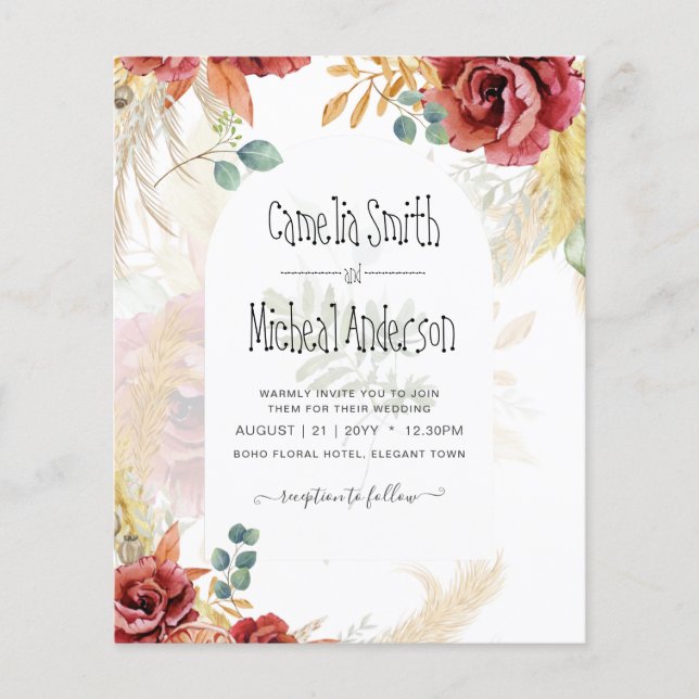 FÖRSÄLJNING! Boho Burgundy Guld Blommigt Land Barn Flygblad (Framsidan)