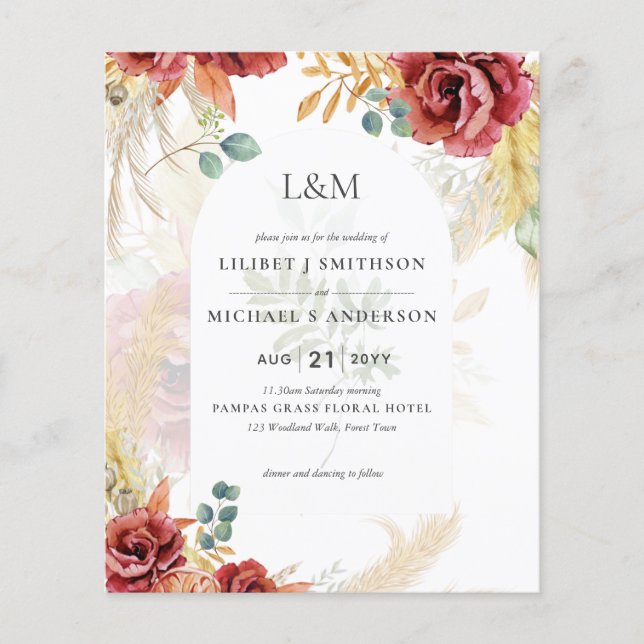 FÖRSÄLJNING! Boho Burgundy Guld Blommigt Land Barn Flygblad (Framsidan)