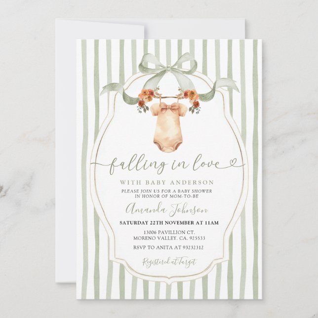 Försäljning i Kärlek Clothesline Baby Shower Inbjudningar (Framsida)