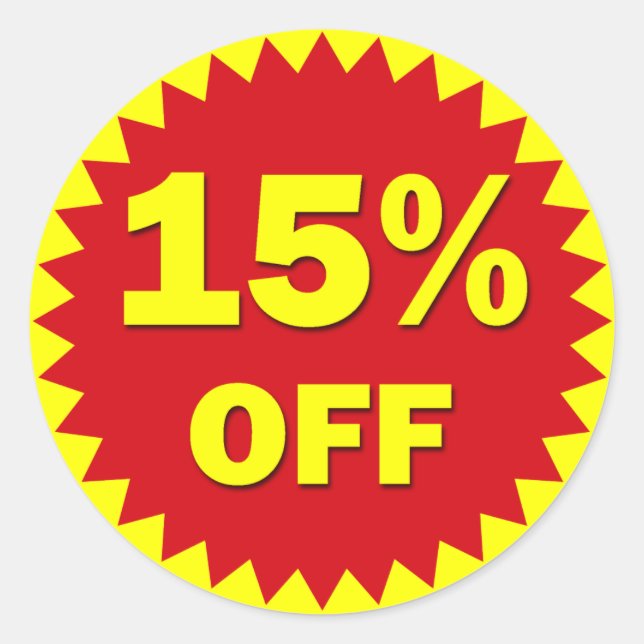FÖRSÄLJNINGSBADGE - 15 % AV RUNT KLISTERMÄRKE (Framsida)