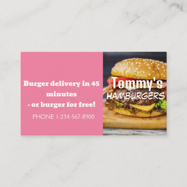 Försäljningserbjudande för Hamburger-leveransrabat Visitkort (Framsida)
