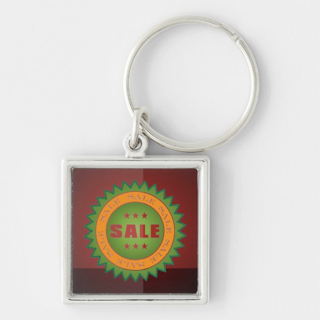 Försäljningsetikett Fyrkantig Silverfärgad Nyckelring (Framsidan)