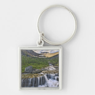 Forsande vattendrag, Glacier National Park, Fyrkantig Silverfärgad Nyckelring