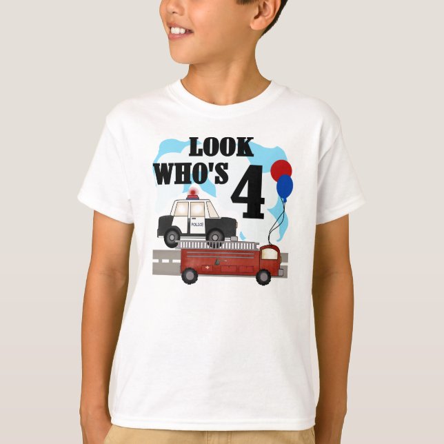 Förse med polis och avfyra 4e födelsedagen t-shirt (Framsida)