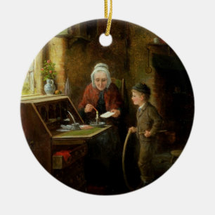 Försegla ett brev, 1890 (olja på panel) julgransprydnad keramik