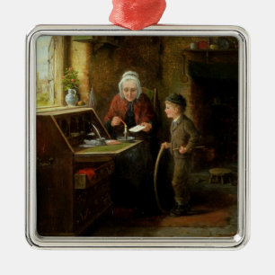 Försegla ett brev, 1890 (olja på panel) julgransprydnad metall