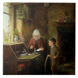 Försegla ett brev, 1890 (olja på panel) kakelplatta