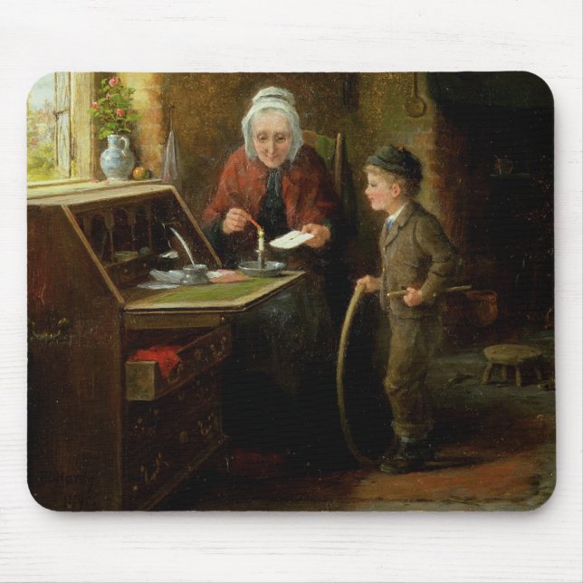 Försegla ett brev, 1890 (olja på panel) musmatta (Framsidan)