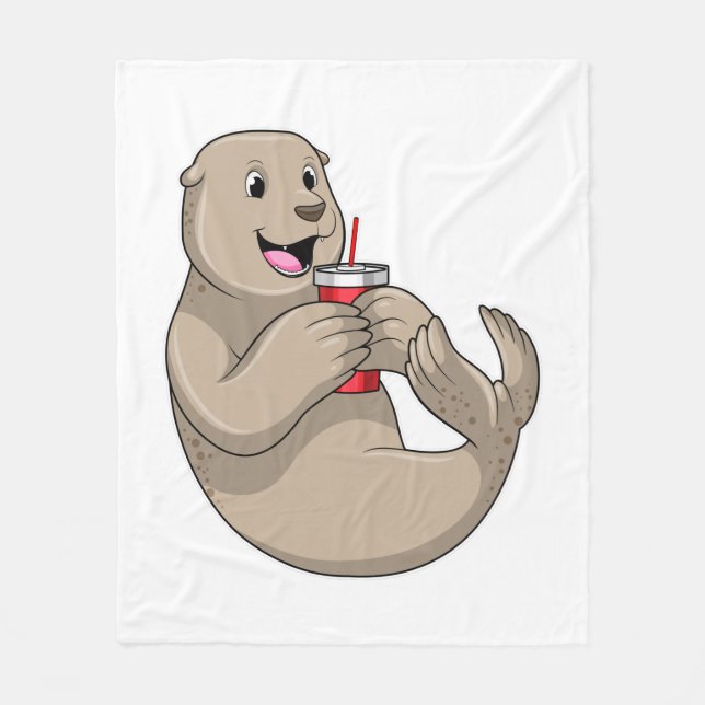 Försegla med Mugg med straw Fleecefilt (Framsidan)