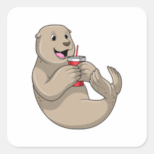 Försegla med Mugg med straw Fyrkantigt Klistermärke