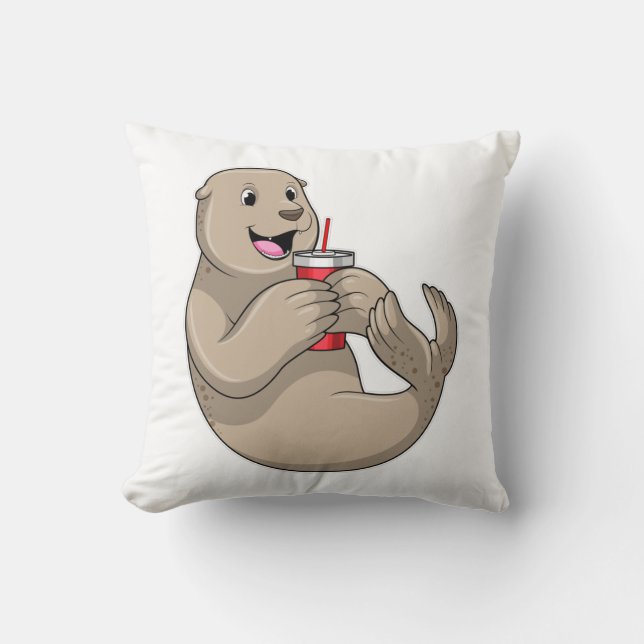Försegla med Mugg med straw Kudde (Framsida)