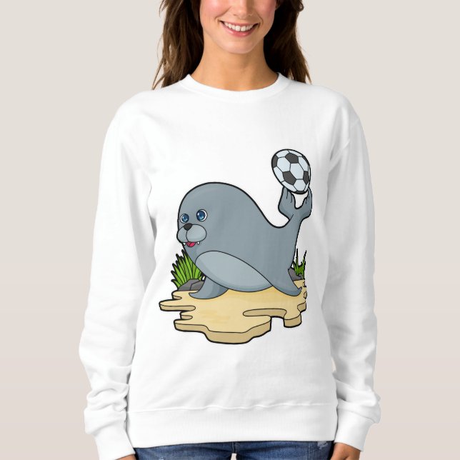 Försegla som fotbollsspelare med fotboll t shirt (Framsida)