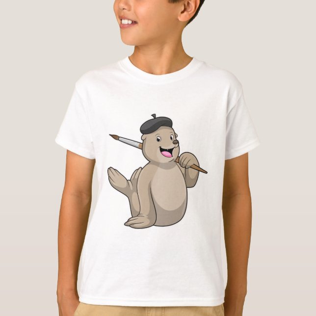 Försegla som målarfärg med färgpensel t shirt (Framsida)