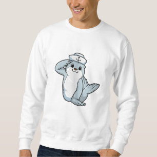 Försegla som sjöman med sjöhatt lång ärmad tröja